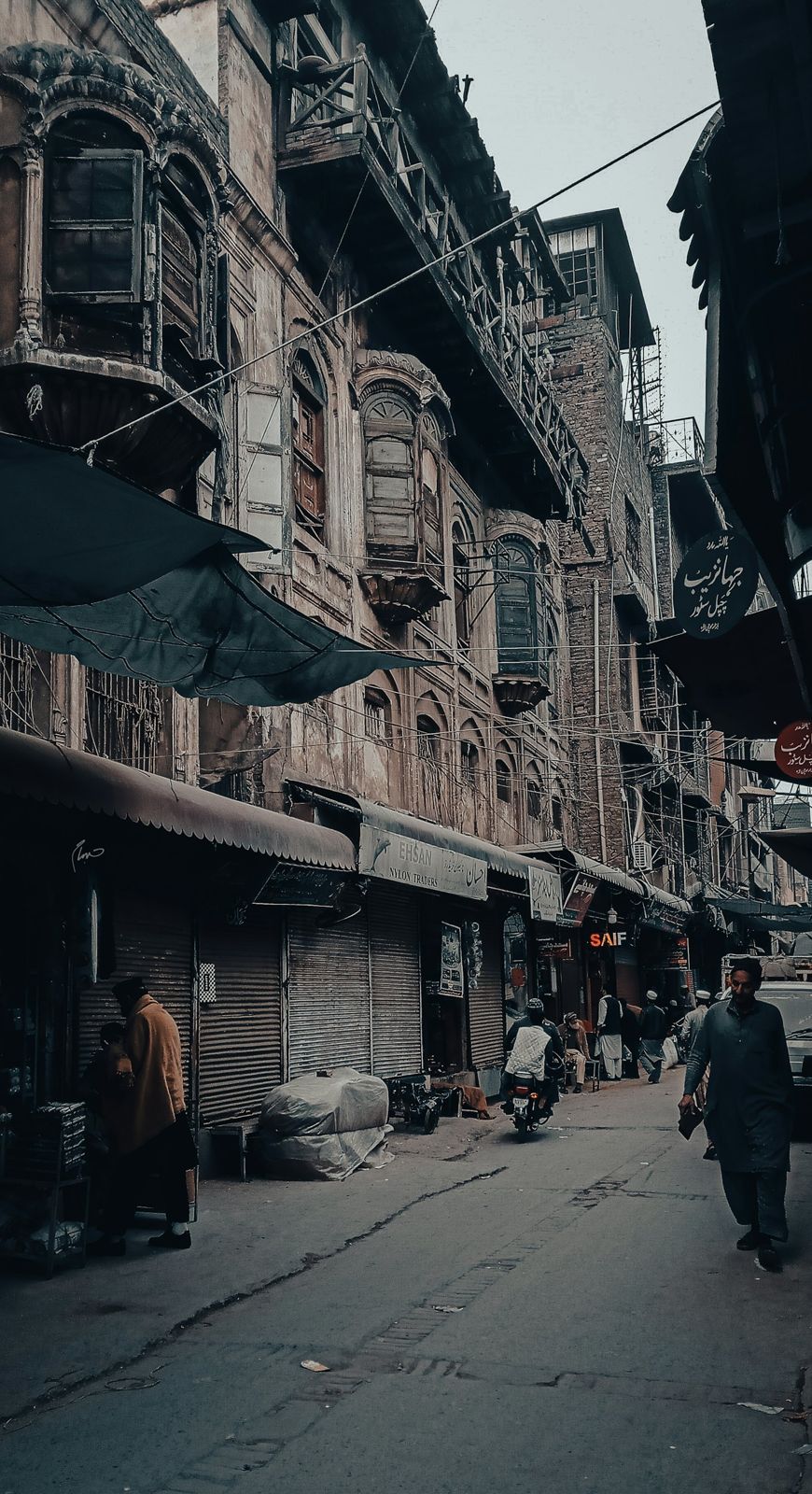 A quiet street of old shops in the morning